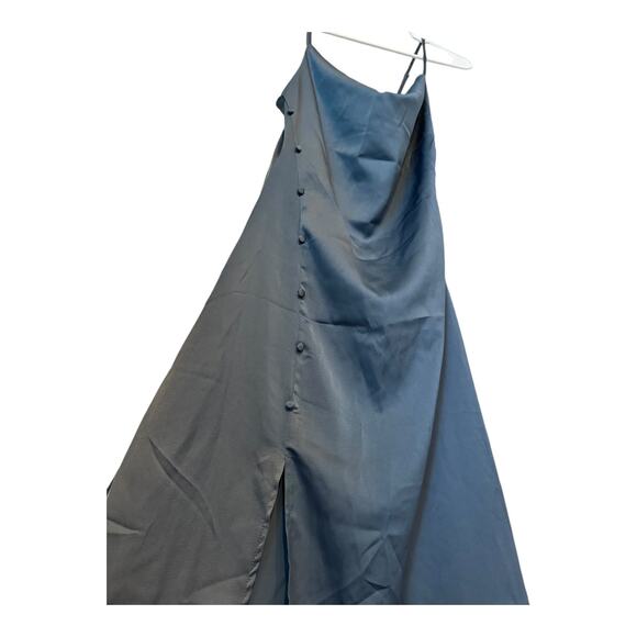 NWT SOLID COWL NECK SLIT MIDI DRESS side row of buttons, Cider in blue size S - Picture 7 of 15